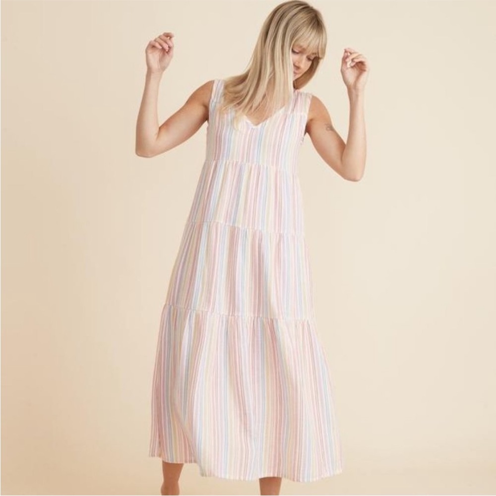 Marine Layer Corinne Maxi Dress in Rainbow Stripe Size Medium